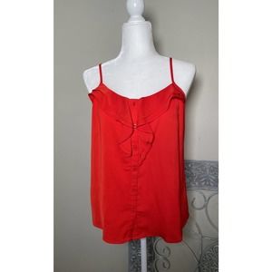 Joy Joy Red Cami Camisole Tank Ruffle Top Adjustable Straps Woman’s M Medium